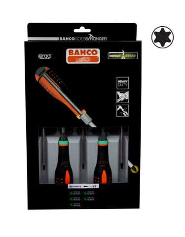 BE-9885TB Kruvikeerajate kmpl. ERGO™ läbiva teraga 5 osa - T15/T20/T25/T30/T40