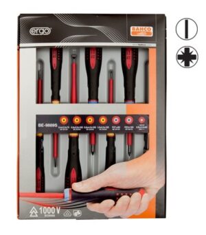 BE-9889S Elektriku kruvikeerajate kmpl. ERGO™ 7 osa - SL3,0 tester; SL2,5/3,5/4,0/5,5; PZ1/2 - 1000V VDE
