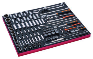 FF1A08 Padrunite, padrunotsakute ja narrede komplekt 1/4", 3/8" ja 1/2" 138 osa vahtaluses