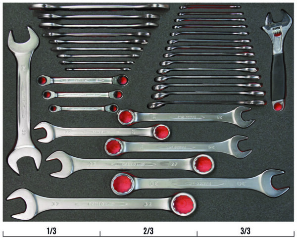 FF1A09 Lehtsilmusvõtmete 111M 6-32mm 20 osa, avatud lehtvõtmete 6m 6-32mm 10 osa, silmusnarrevõtmete 1320RM 8-13mm 3 osa kmpl + tellitav võti 9071C kroomitud vahtaluses