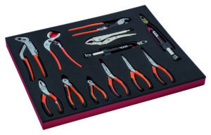 FF1A15 Tangide kmpl 12 osa vahtaluses (lõike-, koonumokk-, lukustus-ja traadikeerutustangid, kullinokad ja näpitsad)