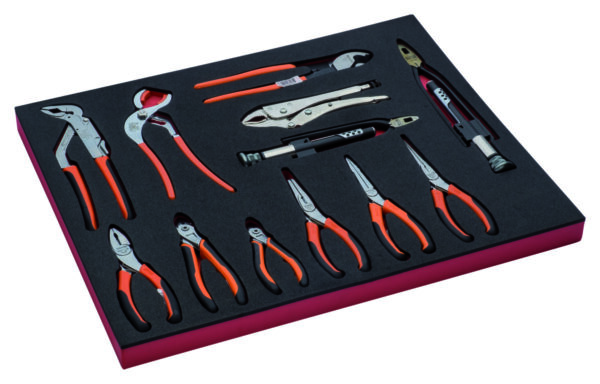 FF1A15 Tangide kmpl 12 osa vahtaluses (lõike-, koonumokk-, lukustus-ja traadikeerutustangid, kullinokad ja näpitsad)