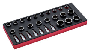 FF1E2205 1/2" padrunvõtmete ja -otsakute kmpl 28 osa Fit&Go 1/3 vahtaluses