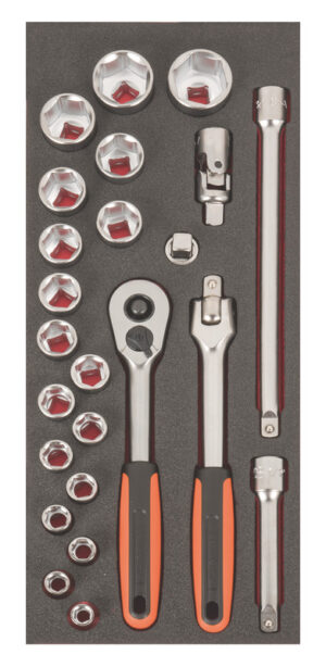 FF1E2216EH 1/2" S-Line padrunvõtmete kmpl 24 osa S240 Fit&Go 1/3 - narre - padrunvõtmed 10-32mm - kardaan - 2x pikendused - T-adapter - liigendpea käepide
