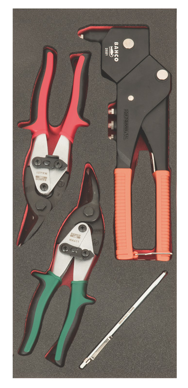 FF1E4004EH Lehtmetalli tööriistade kmpl 4 osa Fit&Go 1/3 - needitangid - 2x plekikäärid - märkenõel