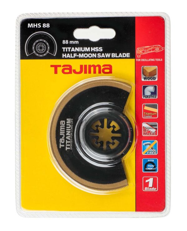 MHS88-1 Tajima multitööriista HSS saetera titaanium kattega puidule, plastikule ja metallile, kauss poolkuu 80mm