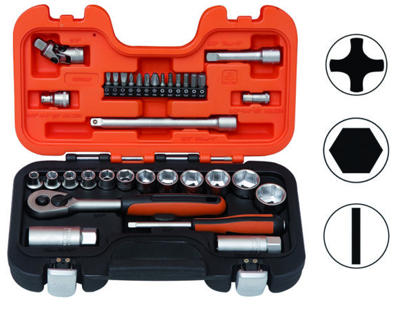 S330AF Padrunite kmpl. tollmõõdus 1/4" + 3/8" 34 osa