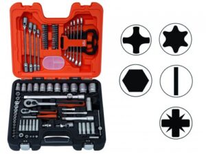 S910AF Padrunite 4-32mm, otsakute ja lehtsilmusvõtmete kmpl tollmõõdus 1/8"-1 3/16" 91 osa, 1/4" + 1/2" Dynamic-Drive profiil